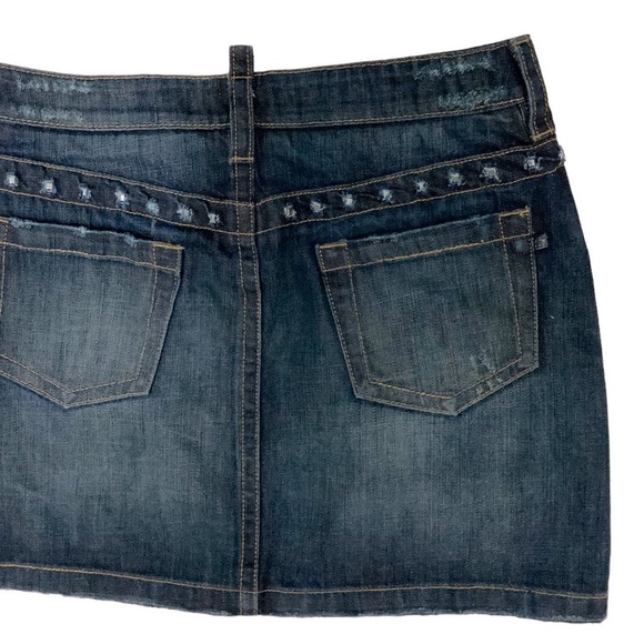 London Jean Vintage Mini Skirt Distressed Embellished Dark Wash Denim Cotton 6 - Picture 9 of 16